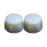 Two white 3/4-inch threaded plugs