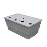 Réservoir de 170 L fermé par son couvercle gris clair, ouvertures rondes et trappe rectangulaire