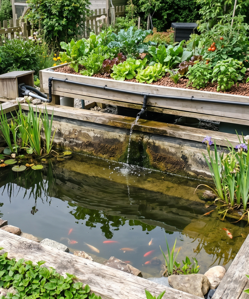 Bassin de jardin dont le niveau d'eau baisse en été