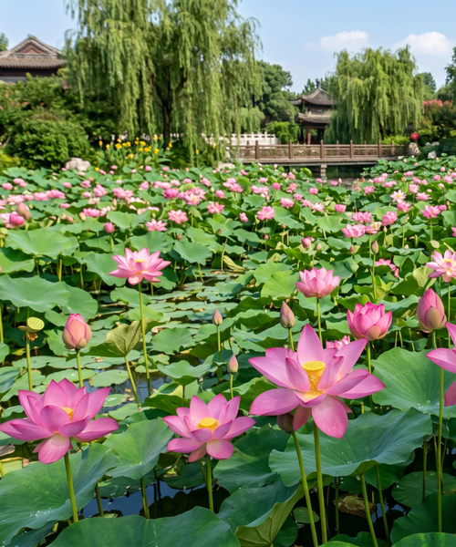 Lotus cultivé à la surface d'un bassin aquaponique