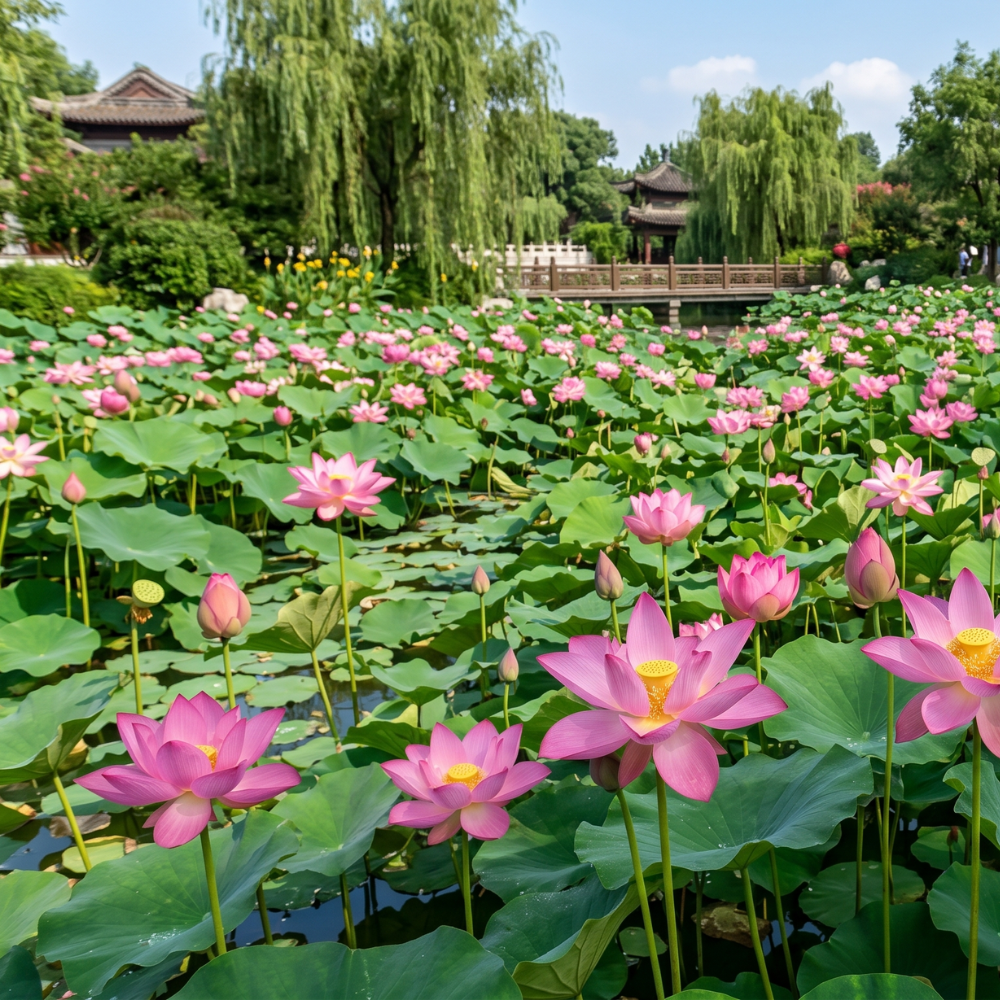 Lotus cultivé à la surface d'un bassin aquaponique