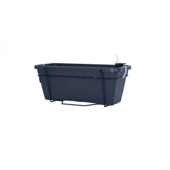 Kit balcon Venezia 60 cm, jardinière anthracite à auto-arrosage avec indicateur de niveau et berceau métallique