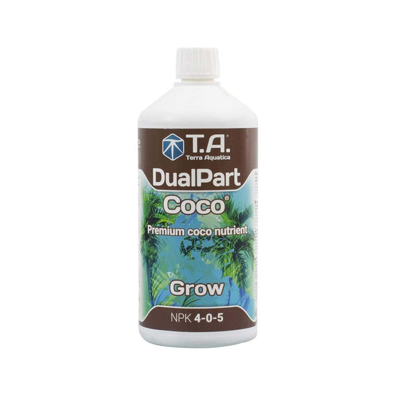 Étiquette du flacon de 1 L d'engrais coco de croissance DualPart Coco Grow, NPK 4-0-5