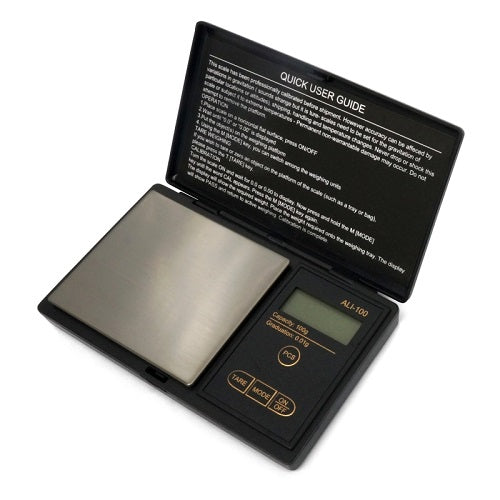 Balance de poche Pure Scale Ali 100 g au centième, couvercle ouvert