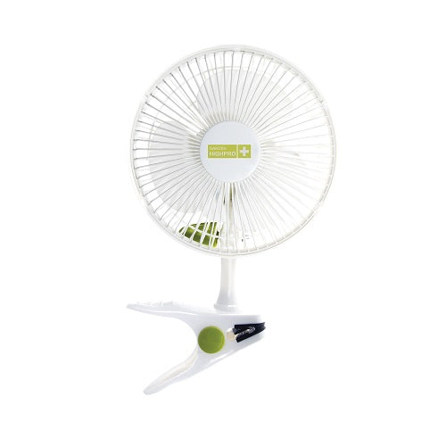 Ventilateur à pince blanc Garden HighPro de 15 cm, grille ronde et mâchoire de serrage verte