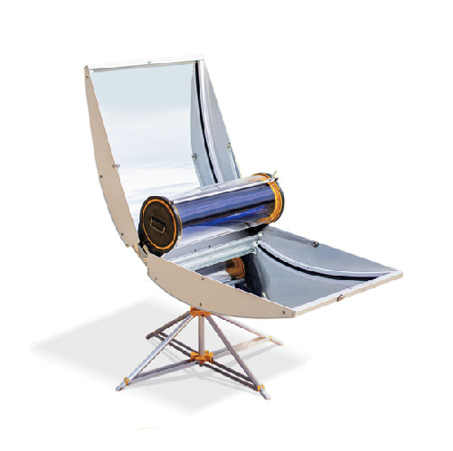 Four solaire à tube SunChef déployé sur son trépied