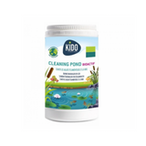 Tub of Kido Cleaning Pond powder against filamentous algae for ponds, front view on a white background
