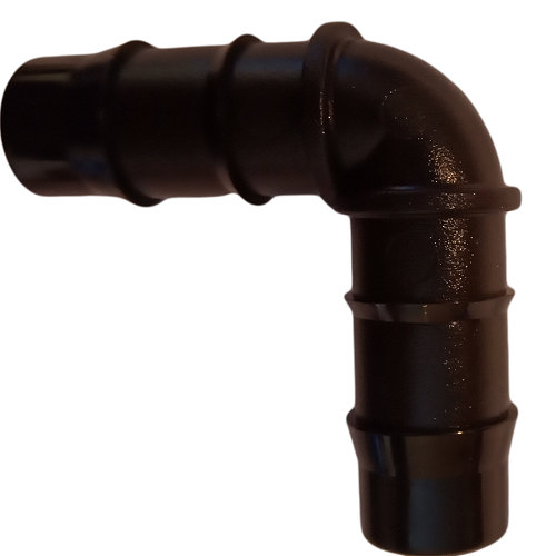 Coude cannelé noir de 16 mm à angle droit pour ligne de goutte à goutte