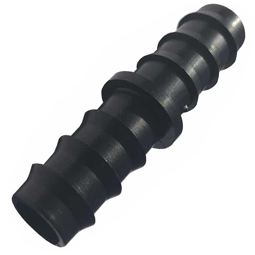 Manchon droit cannelé noir de 16 mm pour relier deux tuyaux de goutte à goutte