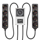 Programmateur LUMii Black Contactor, boîtier central relié à deux blocs noirs de quatre prises