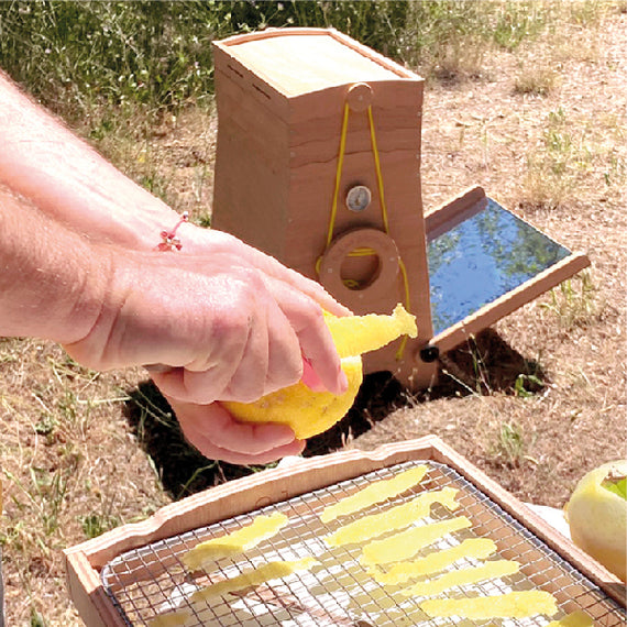 Zestes de citron disposés sur la claie du séchoir