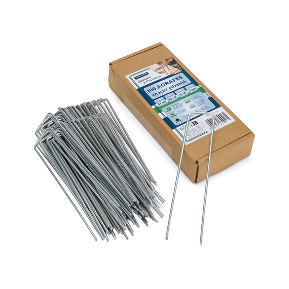 Piquets de fixation acier galvanisé agrafes 3 mm pour bâche de bassin et toile géotextile