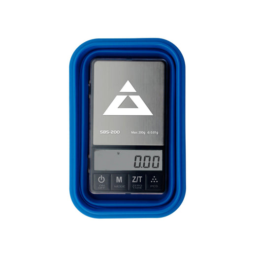 Balance de précision On Balance SBS-200 ouverte sur son bol en silicone bleu déplié