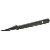 Scalpel de bouturage à manche vert et lame courte en acier inoxydable, vu de profil sur fond blanc