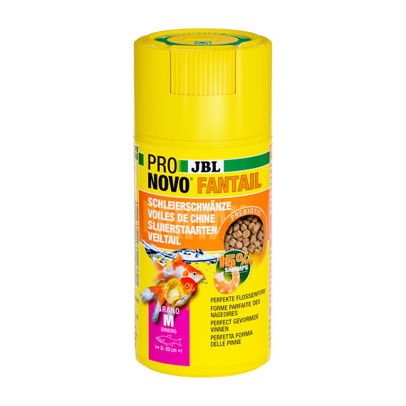 JBL ProNovo Fantail Grano M 100 ml tub with Click dispenser, sinking pellets for goldfish of 8 to 20 cm