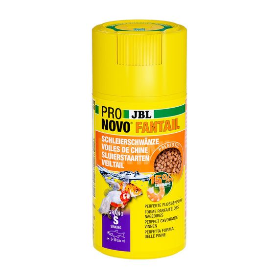 JBL ProNovo Fantail Grano S 100 ml tub with Click dispenser, sinking pellets for goldfish of 3 to 10 cm
