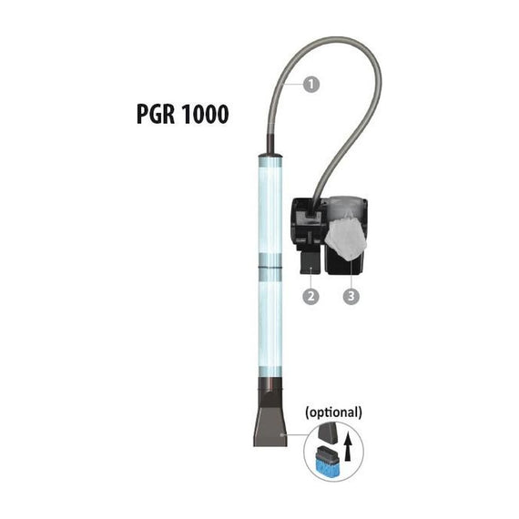 Esquema del aspirador de lodo Newa PGR 1000 montado, con su tubo y su tubería