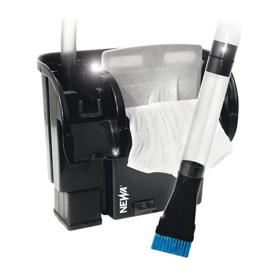 Aspirador de lodo Newa PGR: carcasa filtrante negra con bolsa de recogida y tubo de aspiración con cepillo