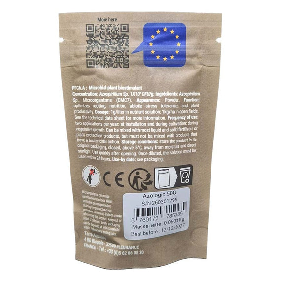 Dos du sachet de 50 g de biostimulant microbien en poudre