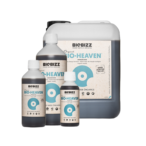 Les contenances du biostimulant Bio-Heaven BioBizz réunies