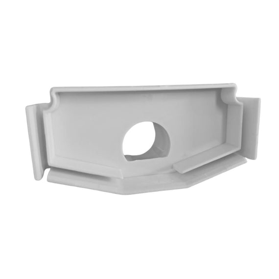 Bouchon de sortie pour gouttière NFT 100 x 50 mm vu de l'intérieur, ouverture ronde dans la plaque