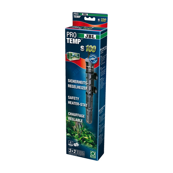 Verpakking van de JBL ProTemp S 100 W aquariumverwarming met brandbeveiliging