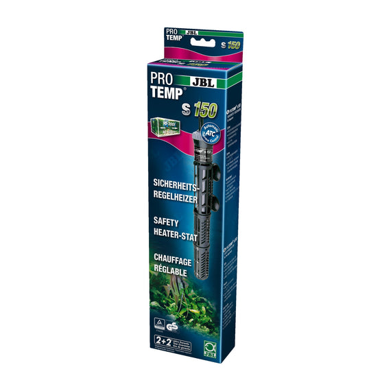 Verpakking van de JBL ProTemp S 150 W aquariumverwarming met brandbeveiliging