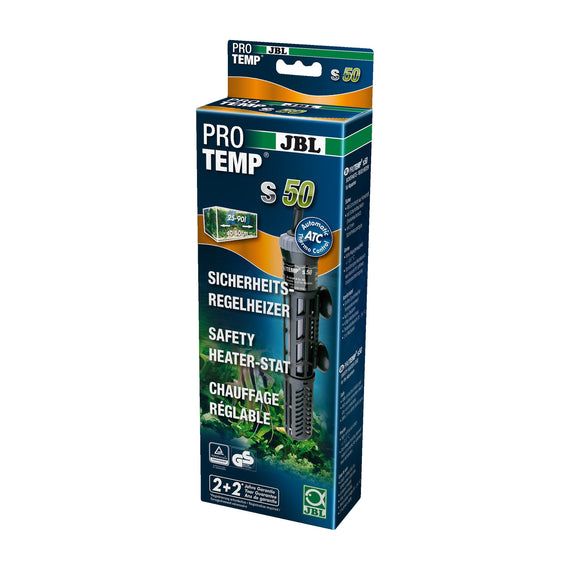 Doos van de JBL ProTemp S 50 W aquariumverwarming met brandbeveiliging