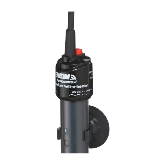 Tête du chauffage EHEIM thermocontrol+ e, marquée aquarium wifi-e-heater, avec sa ventouse