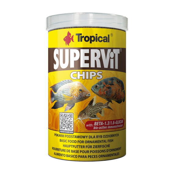 Boîte de 1 L de chips coulantes Tropical Supervit Chips pour poissons omnivores