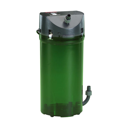 Filtre externe à cuve verte et tête de pompe grise, modèle pour bac de 250 litres, vu de trois quarts