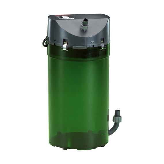 Filtre externe à cuve verte du modèle pour bac de 350 litres, tête de pompe grise et raccords de tuyau