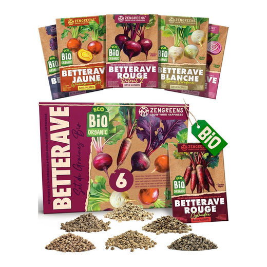 Set of 6 packets of organic beetroot seeds, yellow, red, white and Chioggia