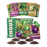 Estuche de 6 sobres de semillas de coles ecológicas, incluidos brócoli, coliflor y colinabo