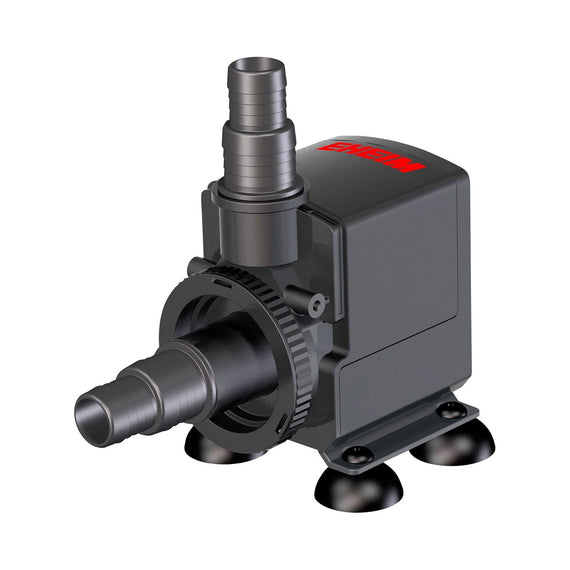 Grande pompe compactON 2100 noire avec raccord d'aspiration et sortie verticale, sur ses ventouses