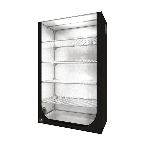 Dark Propagator DP120 vue de trois quarts, toile noire et étagères intérieures