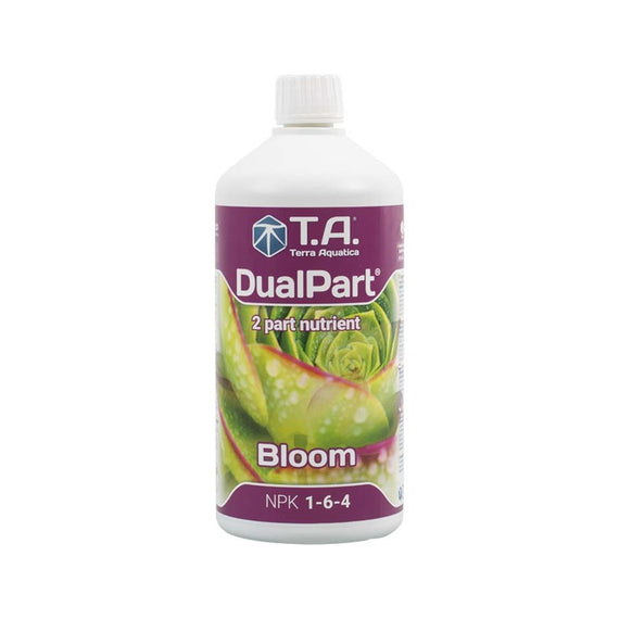 Flacon de 1 L de DualPart Bloom, partie floraison NPK 1-6-4, étiquette violette