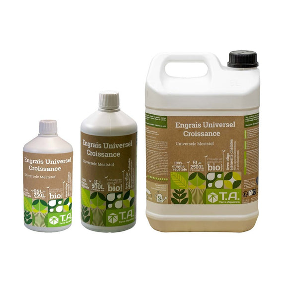 Engrais bio de croissance en flacons de 500 ml et 1 L et en bidon de 5 L