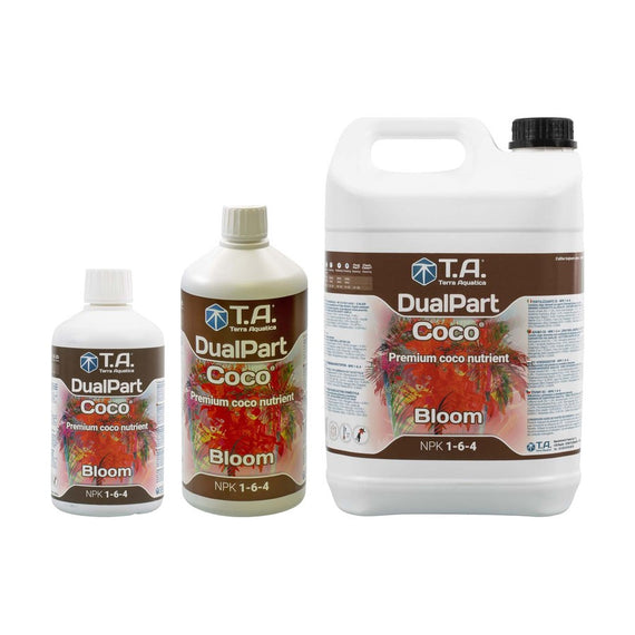 Engrais coco de floraison en flacons de 500 ml et 1 L et en bidon de 5 L