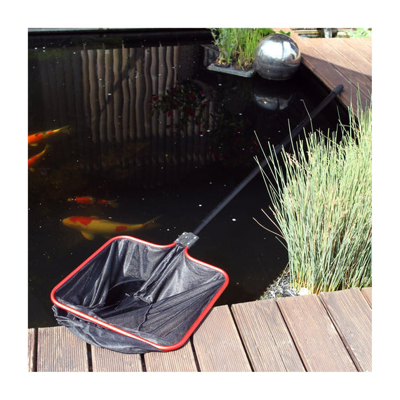 JBL fine-mesh pond net used at the edge of a koi pond