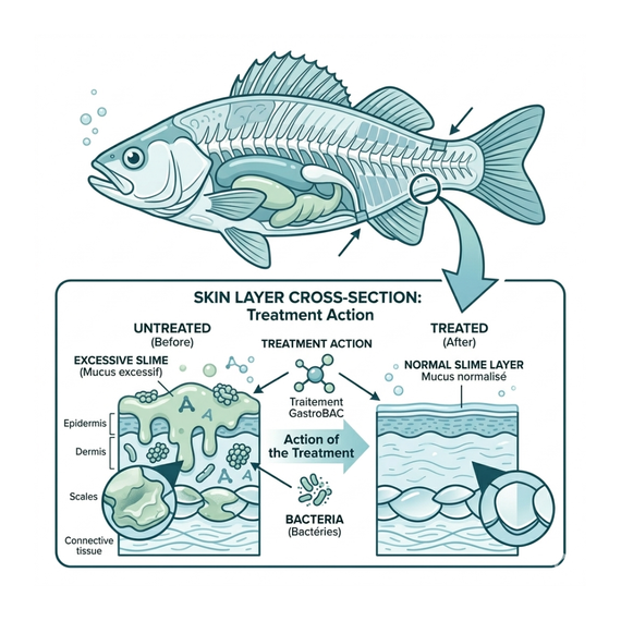 Mode d'action d'eSHa GASTROBAC sur les bactéries Gram+ et Gram- chez les poissons d'aquarium