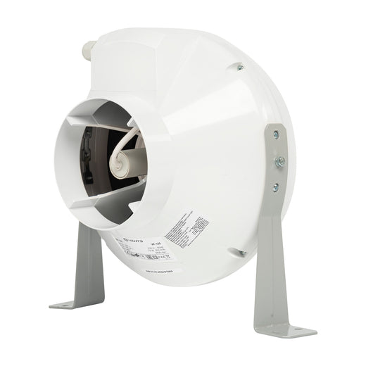 Extracteur de gaine centrifuge Vents VK 125 en plastique blanc, sur ses pattes de fixation