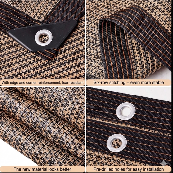 Filet ombrage anti-UV — qualité tissage HDPE 6 fils tressés sur les bords renforcés