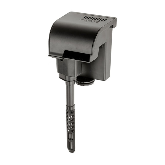 Petit filtre en cascade noir avec son tube d'aspiration droit, modèle pour nano-aquarium