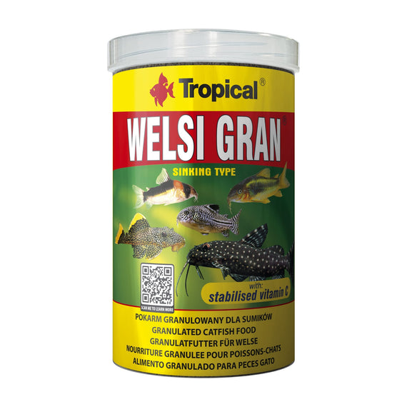 Krabice o objemu 1 L potápivých granulí Tropical Welsi Gran pro ryby žijící u dna