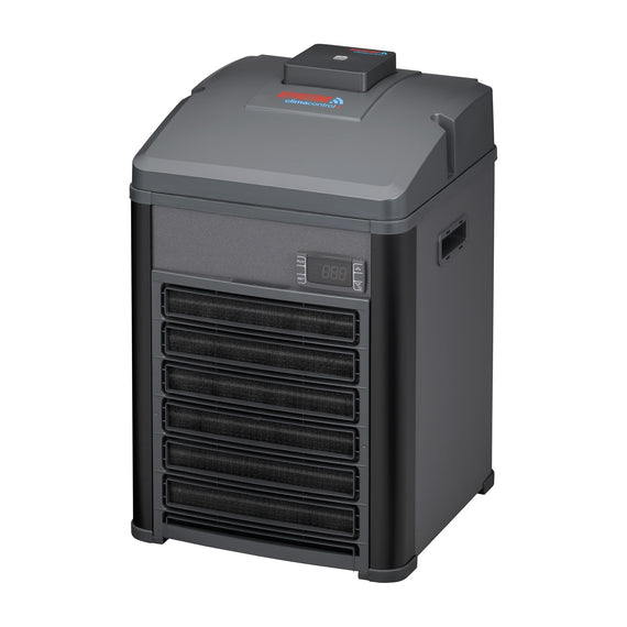 Groupe froid et chauffage EHEIM climacontrol+ M vu de face, grille d'aération et écran