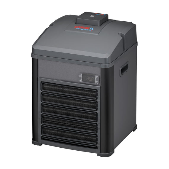 Groupe froid et chauffage EHEIM climacontrol+ S vu de face, grille d'aération et écran