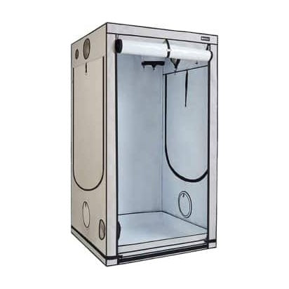 HOMEbox Ambient Q120+ vue de trois quarts, toile grise et porte ouverte
