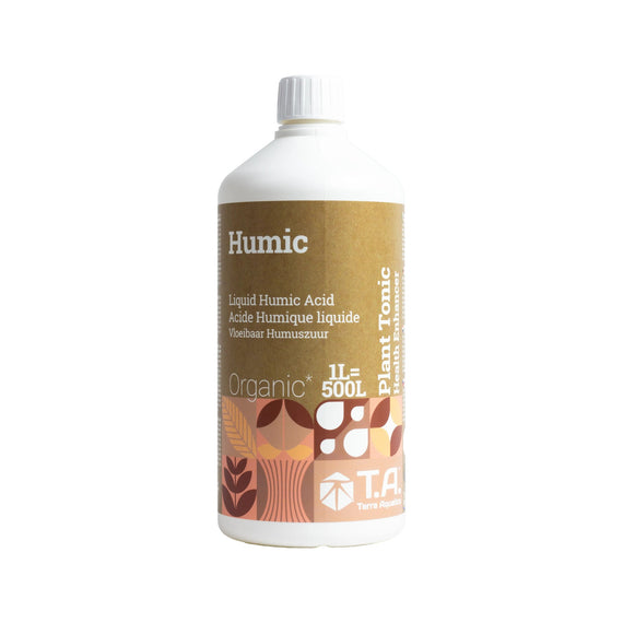 Flacon de 1 L d'acide humique liquide Humic, étiquette kraft à motif de feuilles
