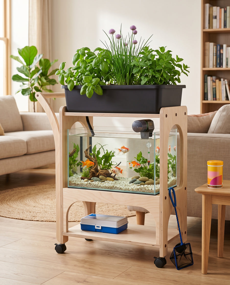 Aquarium aquaponique Aquapouss'Mini dans un salon